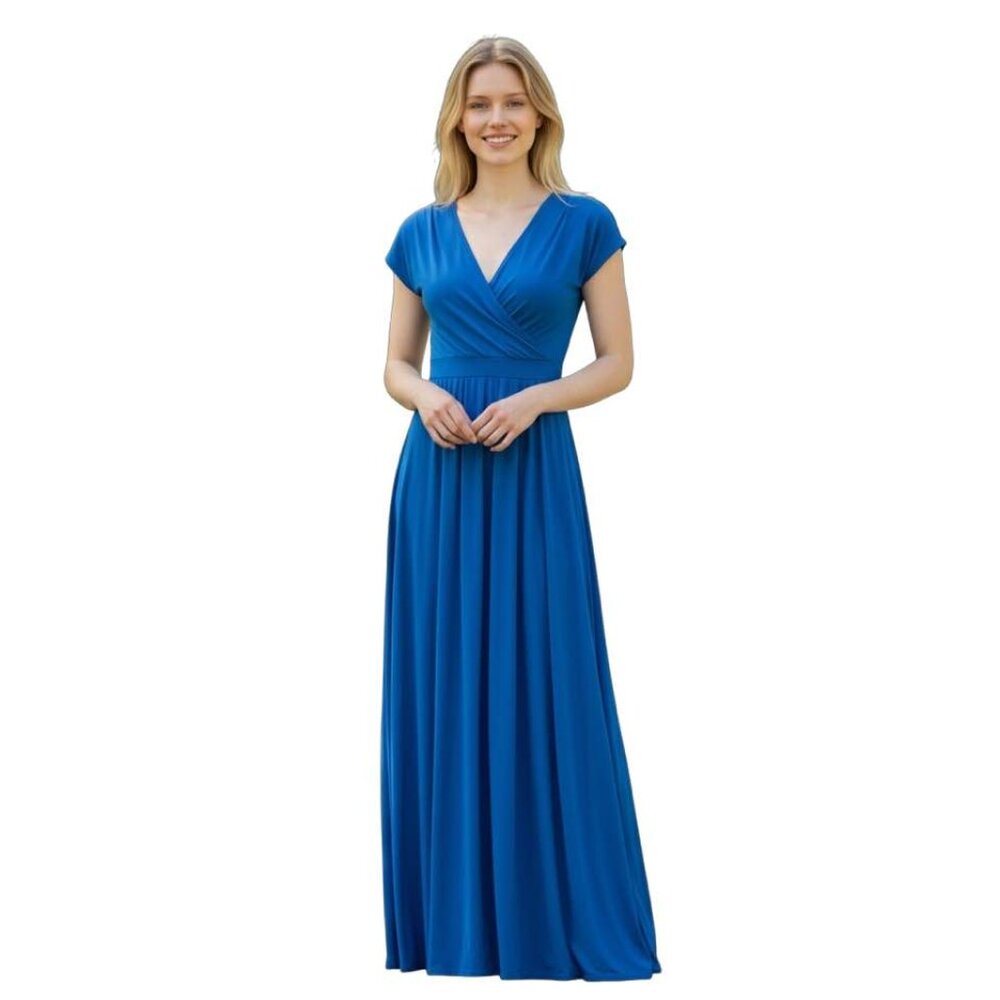 Iman Blue Maxi Cap Sleeves Dress. XS. NWT. Wedding Guest. Formal. Homecoming